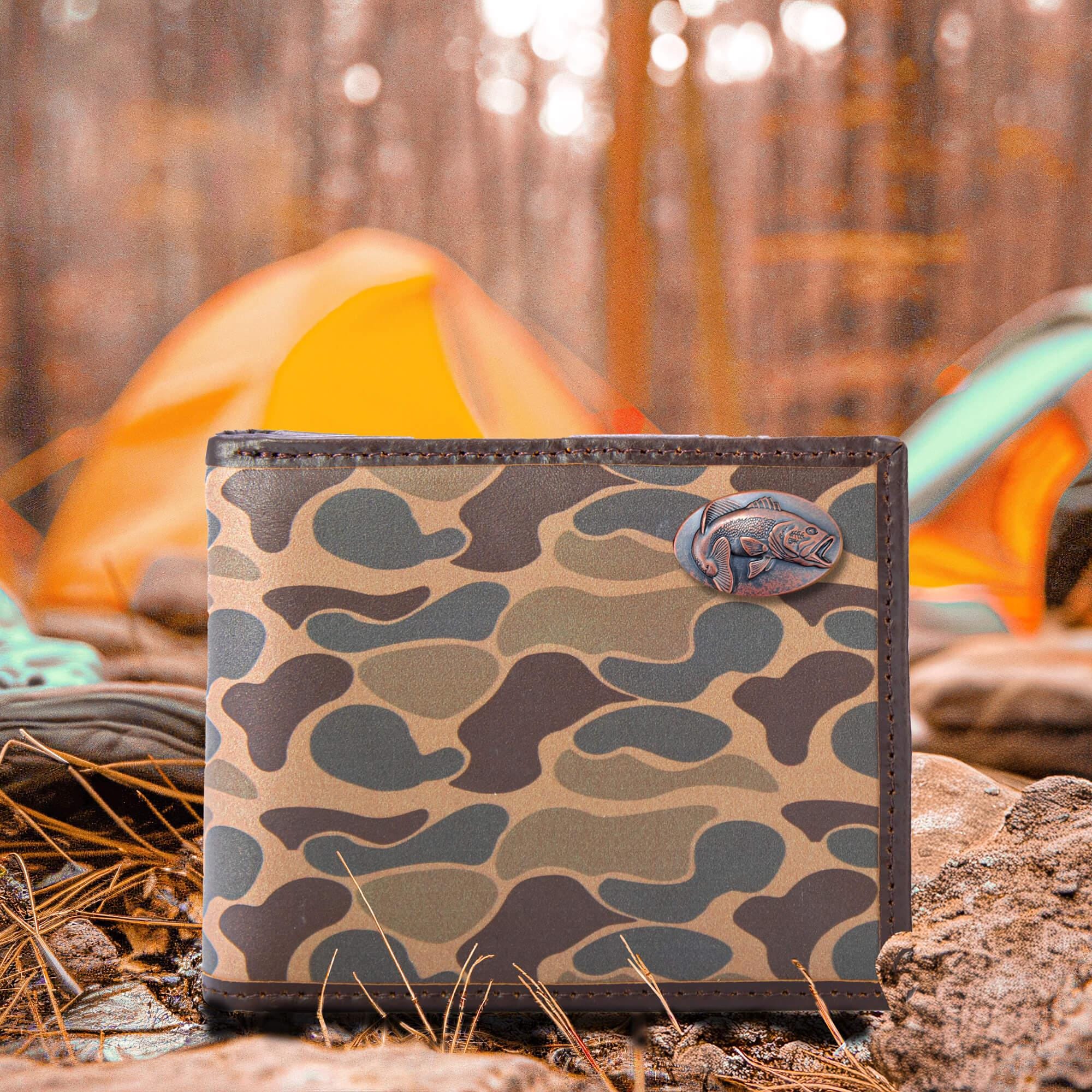 Bass Old School Camo bifold wallet brown tan camp