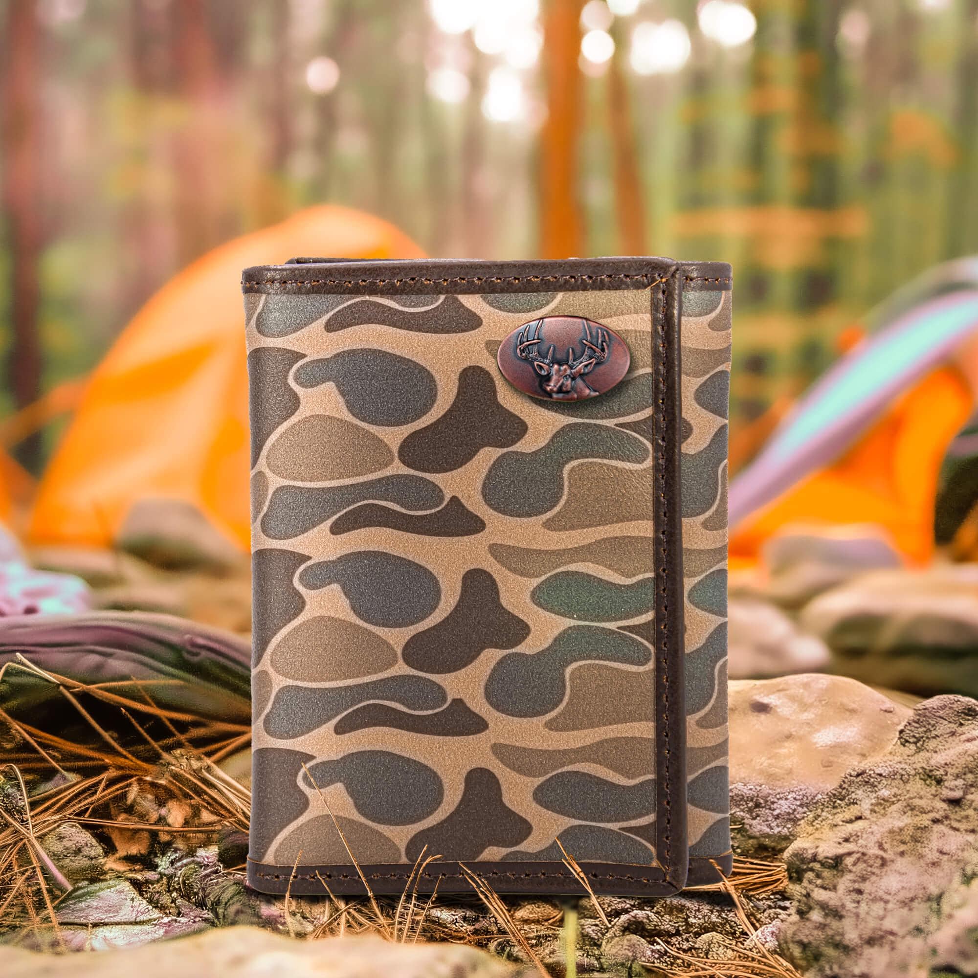 Buck Old School Camo trifold wallet brown tan camp