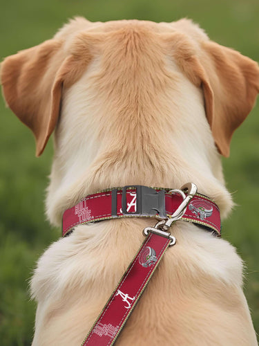 Alabama Crimson Tide Stadium Collection Woven Ribbon Dog Collar Crimson Back