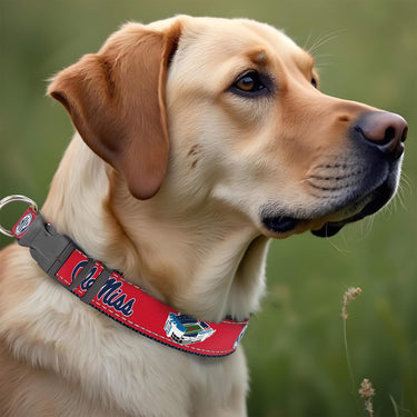 Ole Miss Rebels  Stadium Collection Woven Ribbon Dog Collar Red Front