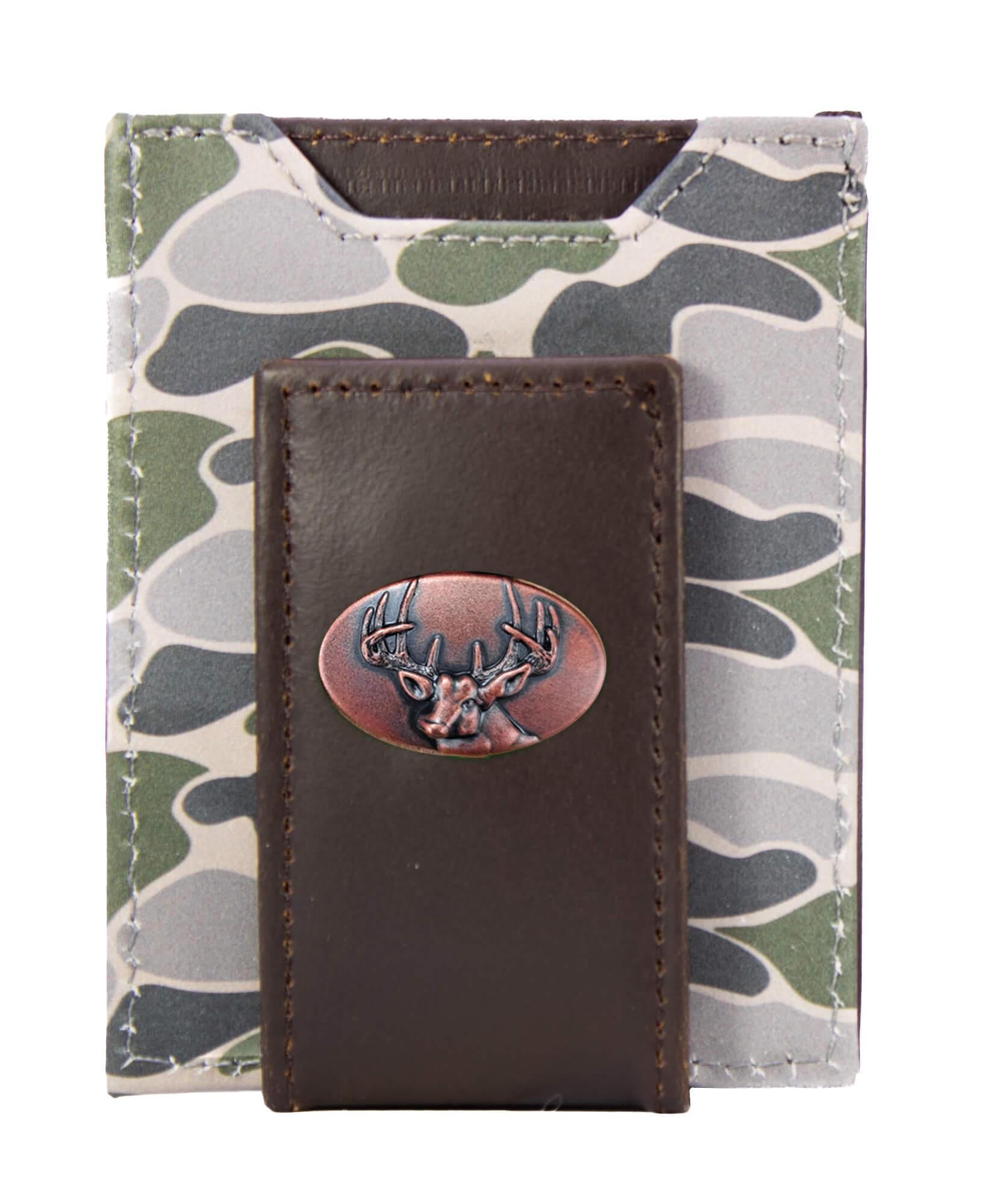 Buck Old School Camo front pocket magnetic wallet green gray