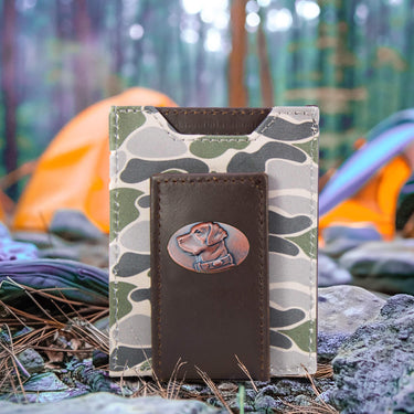 Lab Old School Camo front pocket magnetic wallet green gray camp