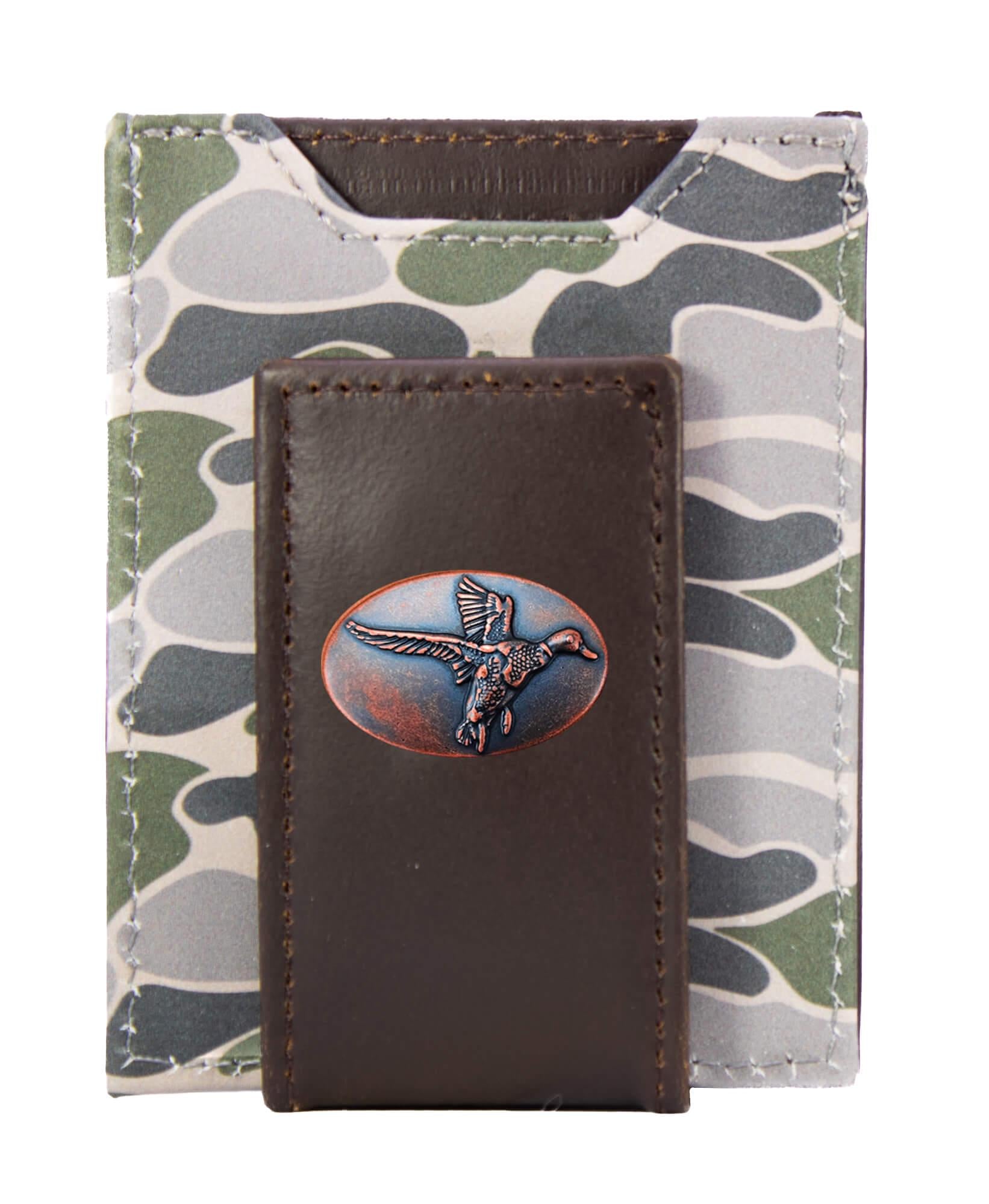 Mallard Old School Camo front pocket magnetic wallet green gray