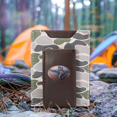 Mallard Old School Camo front pocket magnetic wallet green gray camp