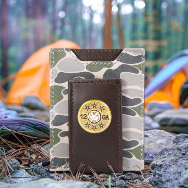 Shotshell Old School Camo front pocket magnetic wallet green gray camp