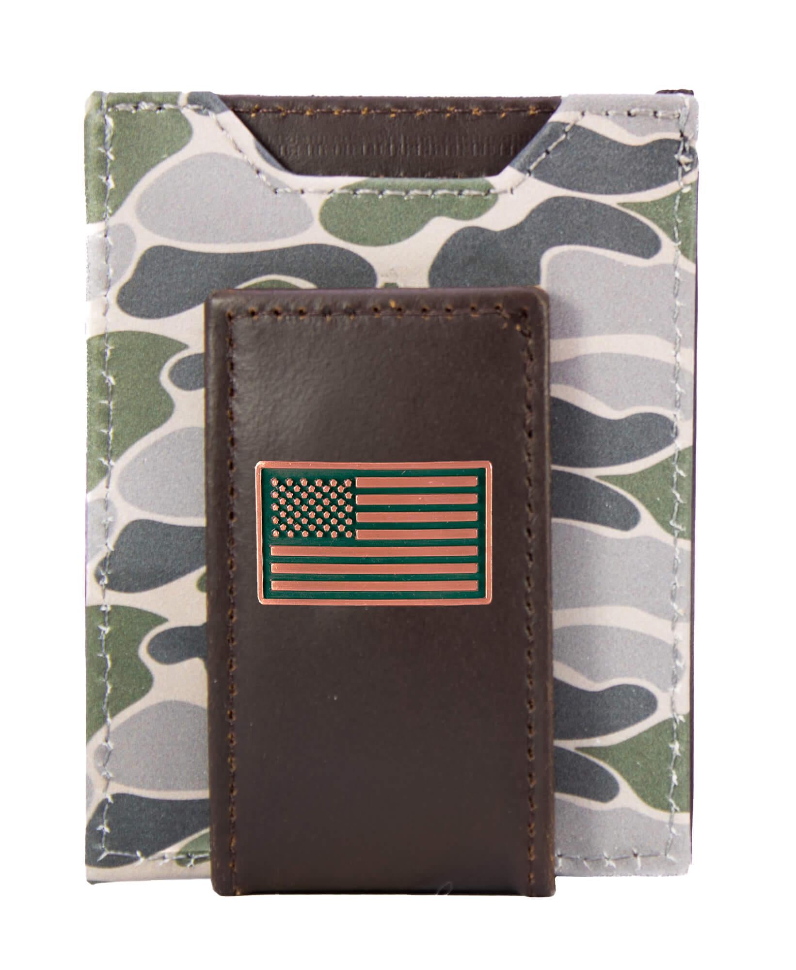 USA Flag Old School Camo front pocket magnetic wallet green gray