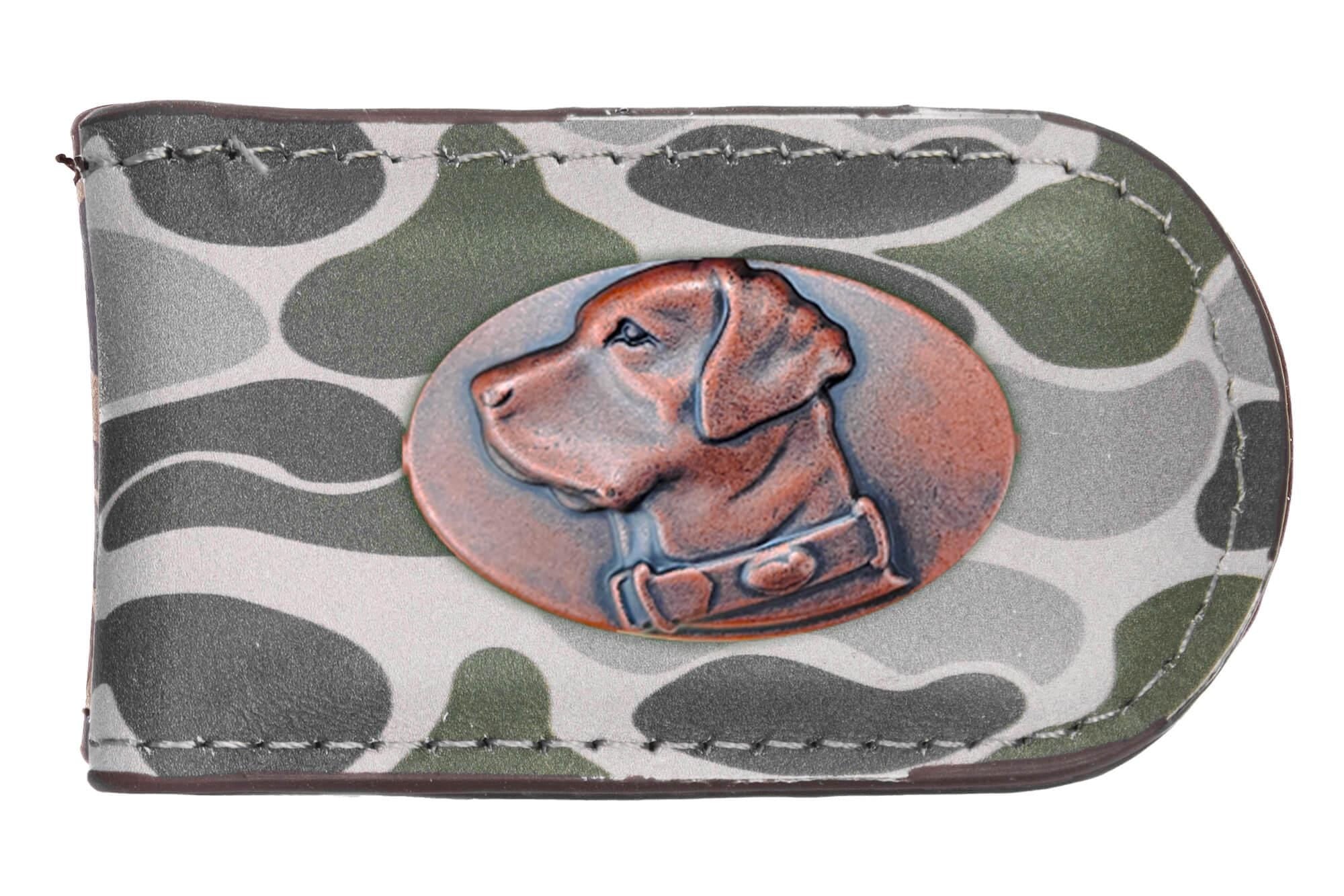 Lab Old School Camo leather magnetic money clip green gray