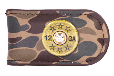 Shothell Old School Camo leather magnetic money clip brown tan