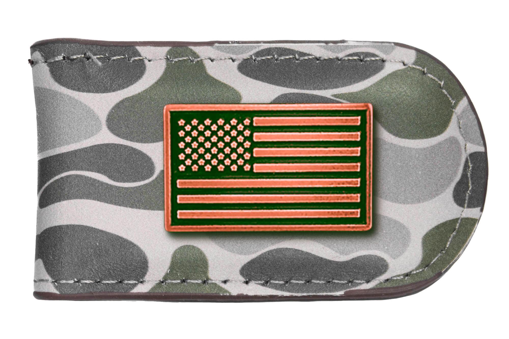 USA Flag Old School Camo leather magnetic money clip green gray