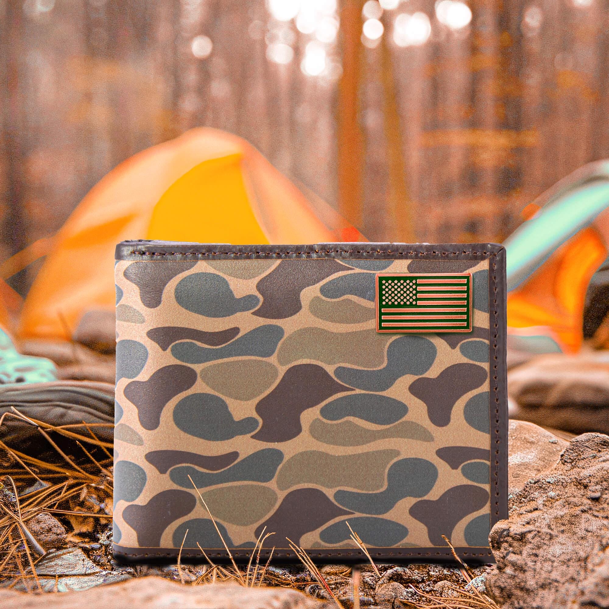 USA Flag Old School Camo bifold wallet brown tan camp