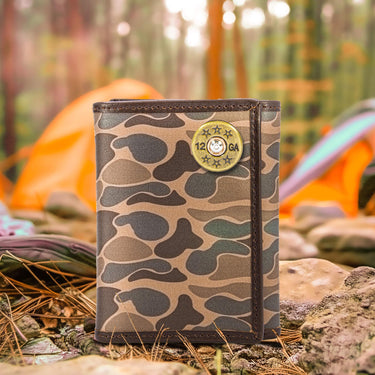 Shotshell Old School Camo trifold wallet brown tan camp