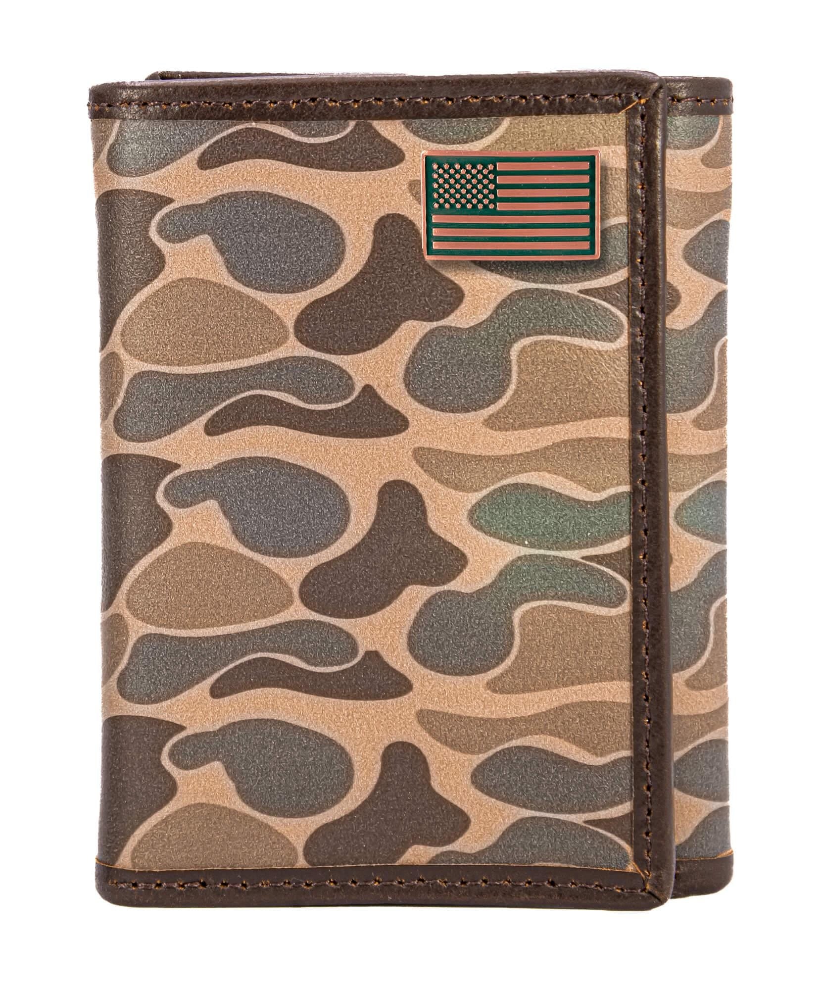 USA Flag Old School Camo trifold wallet brown tan