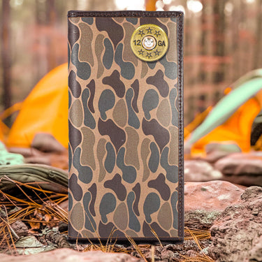 Shotshell Old School Camo secretary wallet brown tan camp