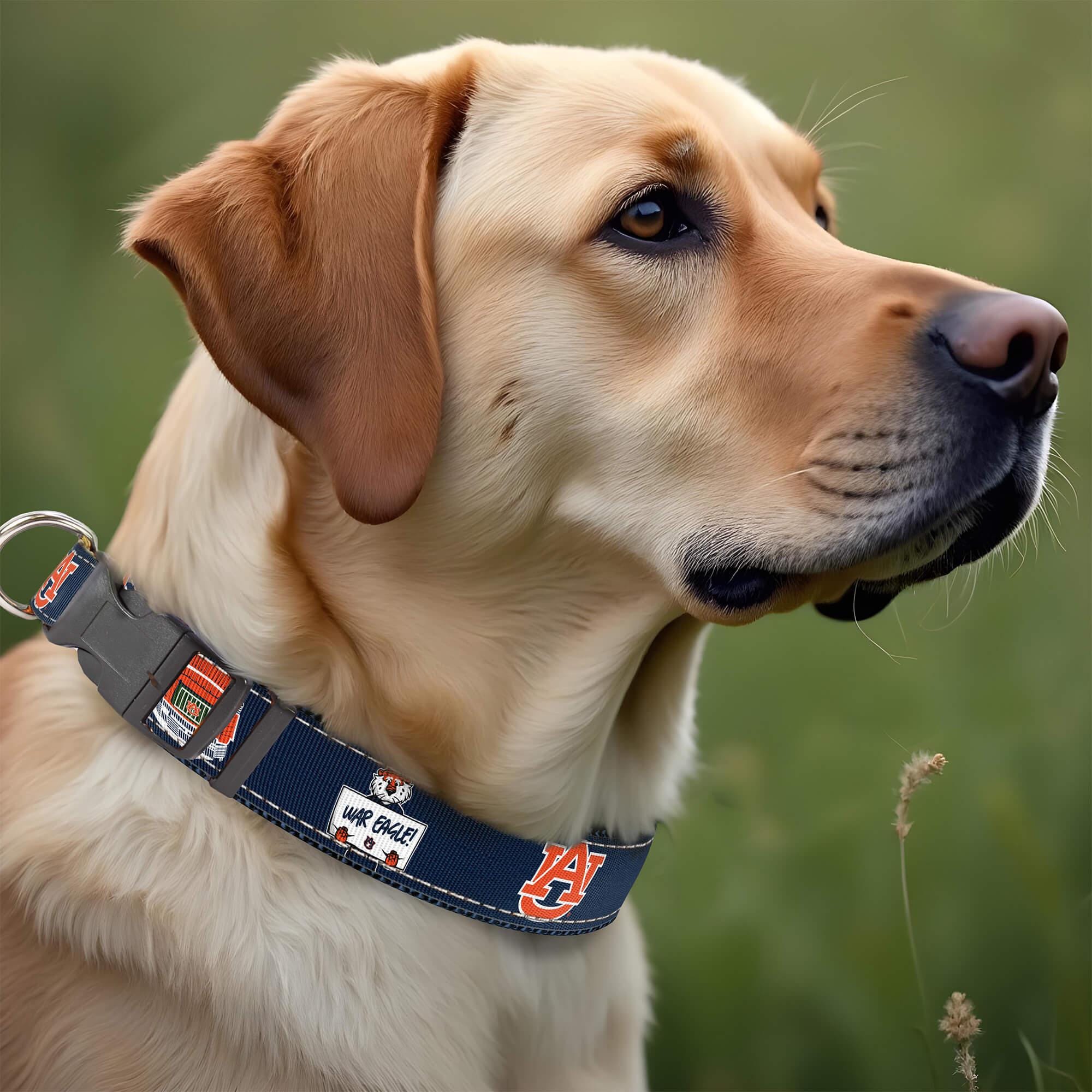 Auburn Tigers Stadium Collection Woven Ribbon Dog Collar Navy Front