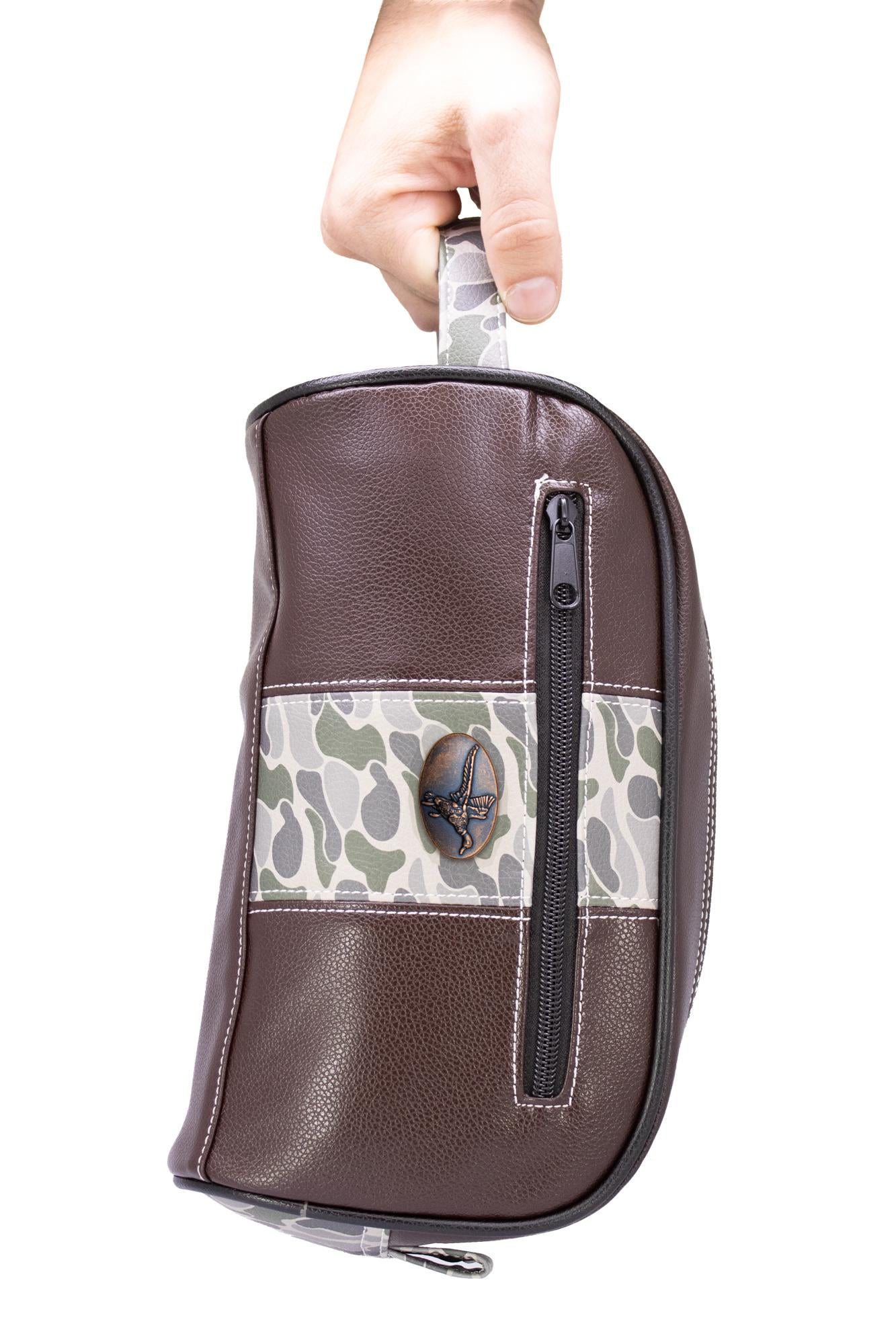 Mallard old school camo toiletry dopp bag green gray handle