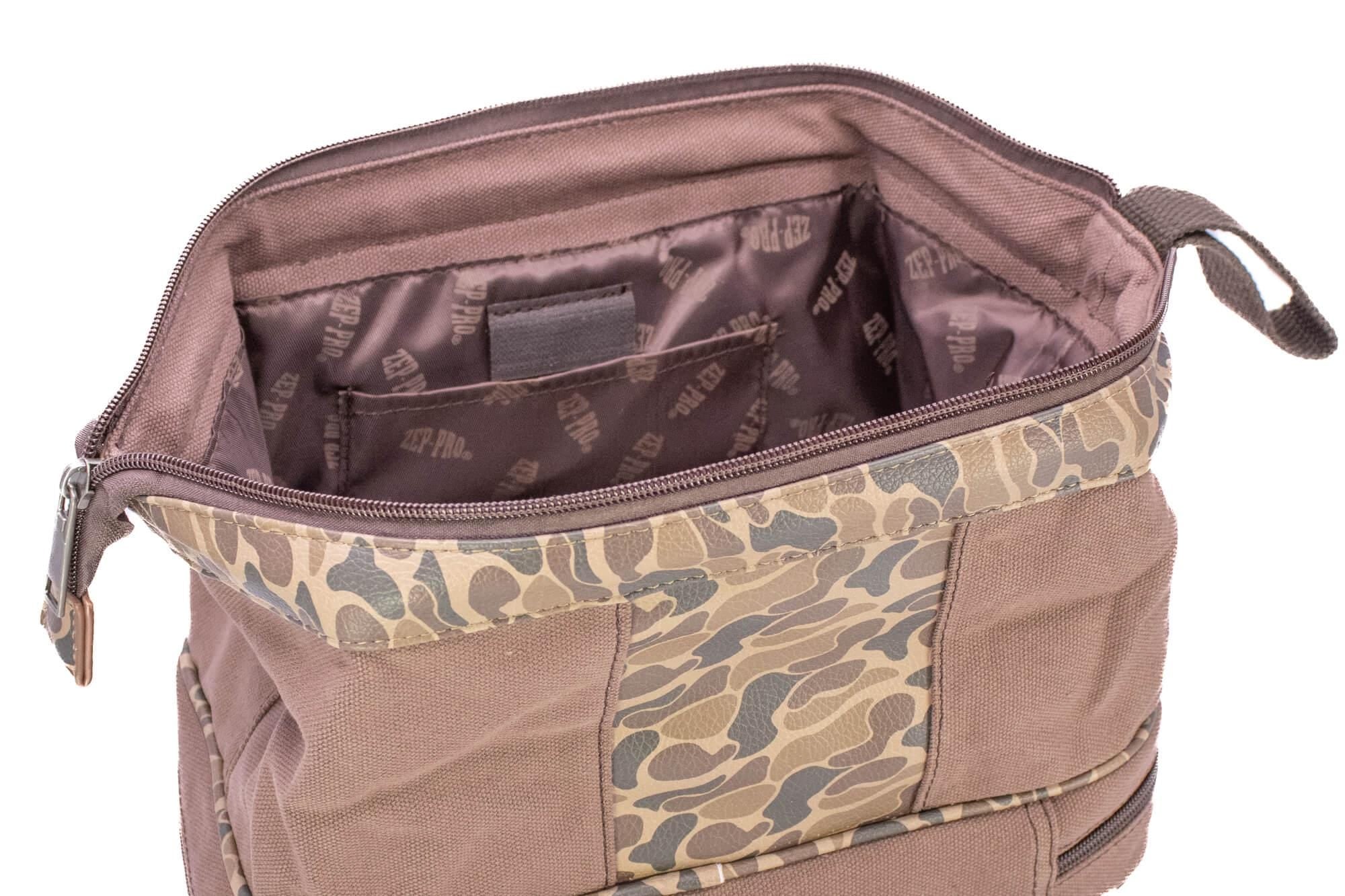 Bass old school camo canvas toiletry dopp bag brown tan open top