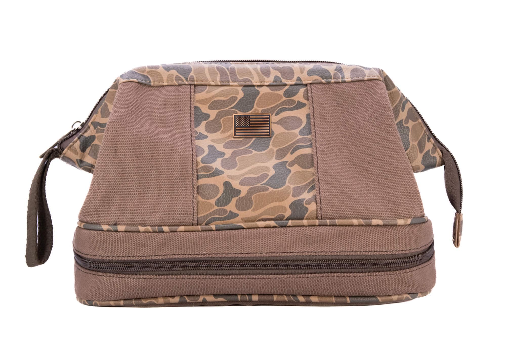 USA Flag old school camo canvas toiletry dopp bag brown tan