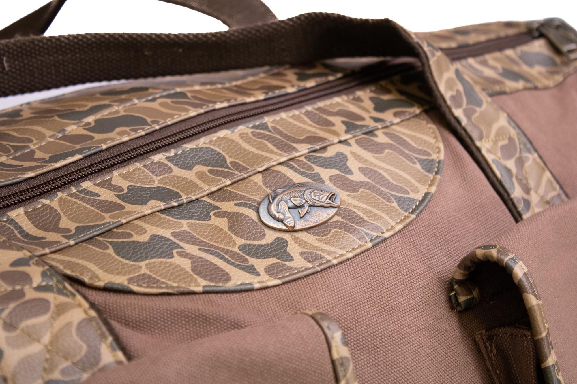 Bass old school camo canvas weekender bag brown tan logo