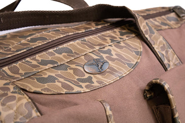 Mallard old school camo canvas weekender bag brown tan logo