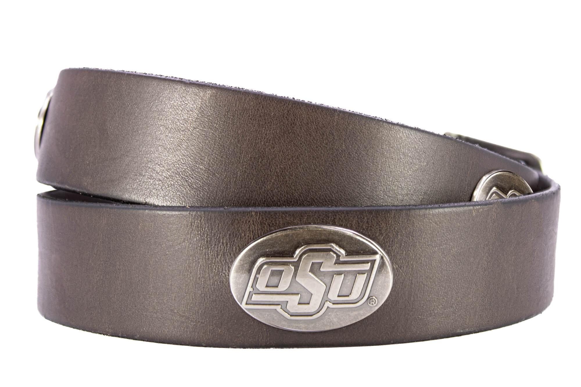 Oklahoma State Cowboys Brown Leather Metal Concho Belt back