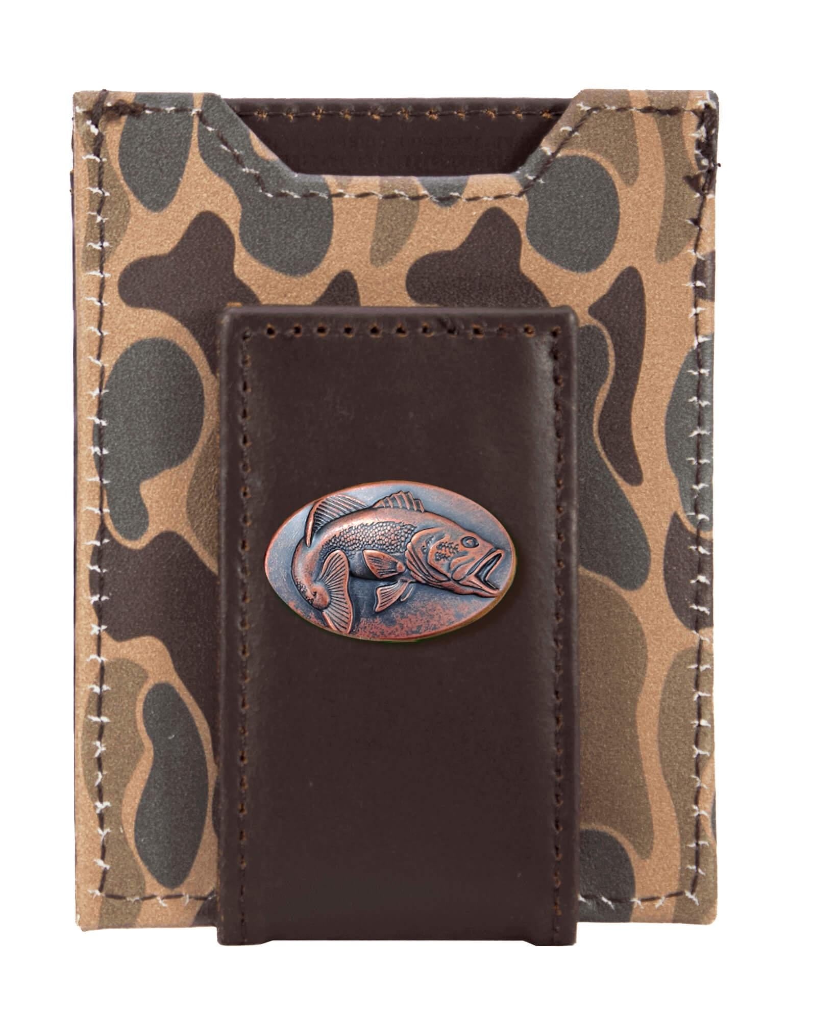 Bass Old School Camo front pocket magnetic wallet brown tan