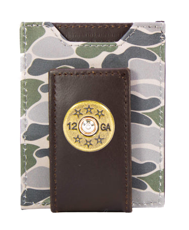 Shotshell Old School Camo front pocket magnetic wallet green gray