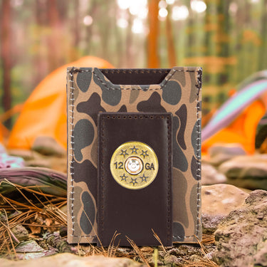 Shotshell Old School Camo front pocket magnetic wallet brown tan camp