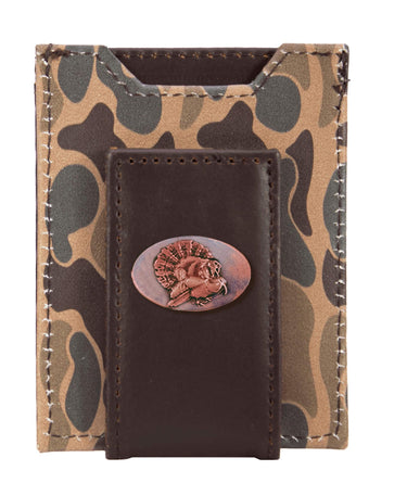 Turkey Old School Camo front pocket magnetic wallet brown tan