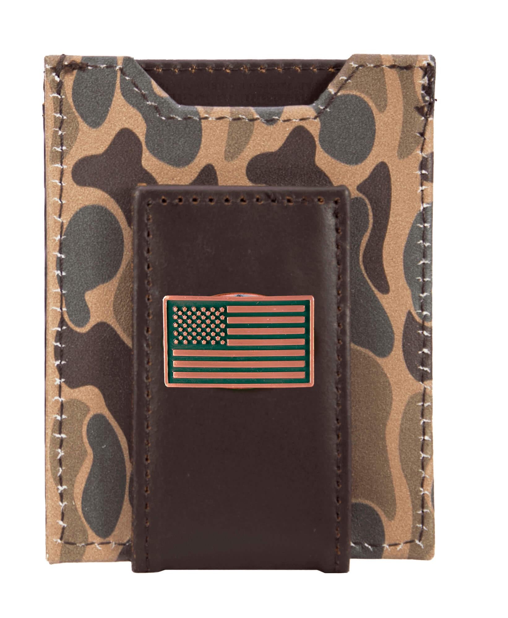 USA Flag Old School Camo front pocket magnetic wallet brown tan