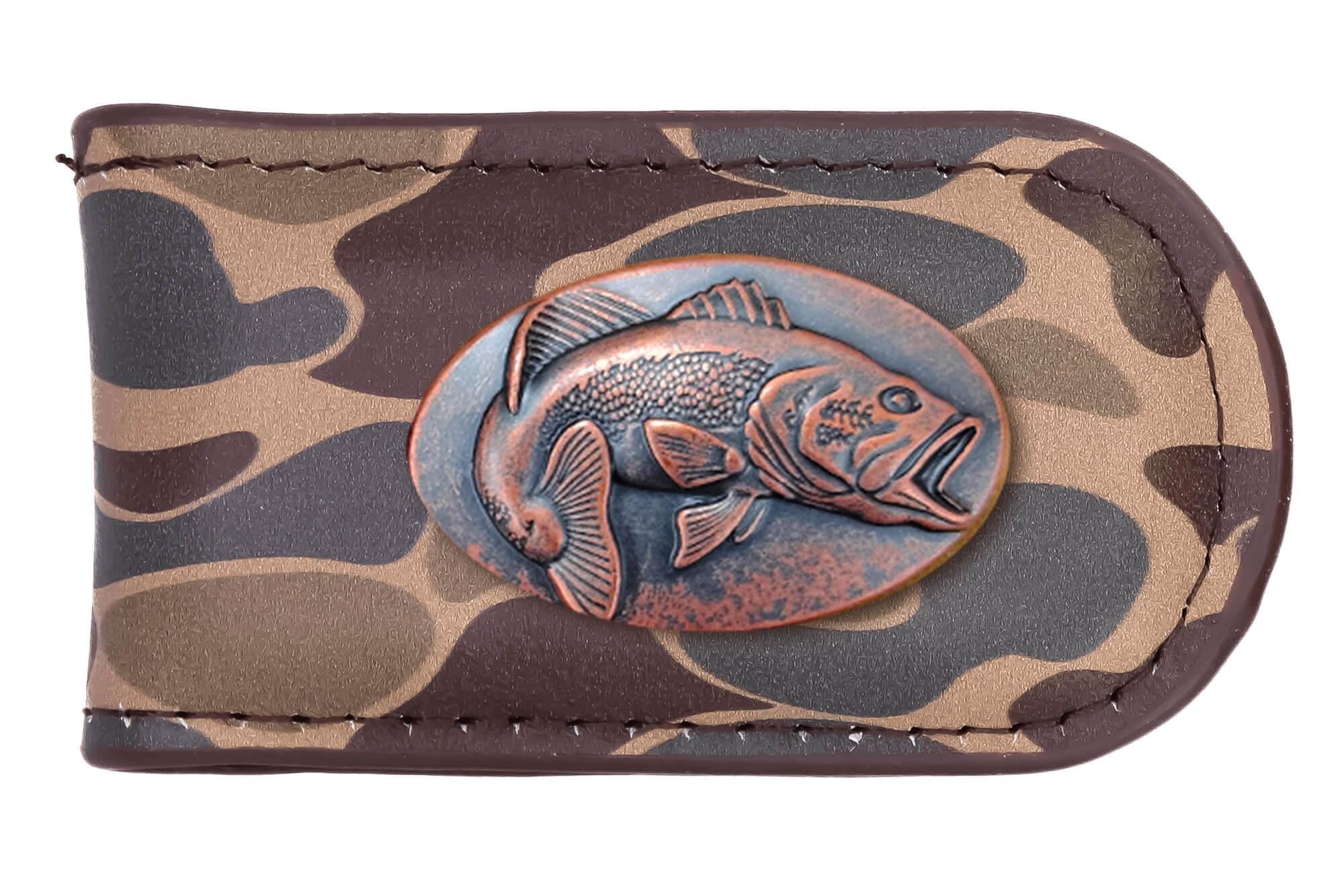 Bass Old School Camo leather magnetic money clip brown tan