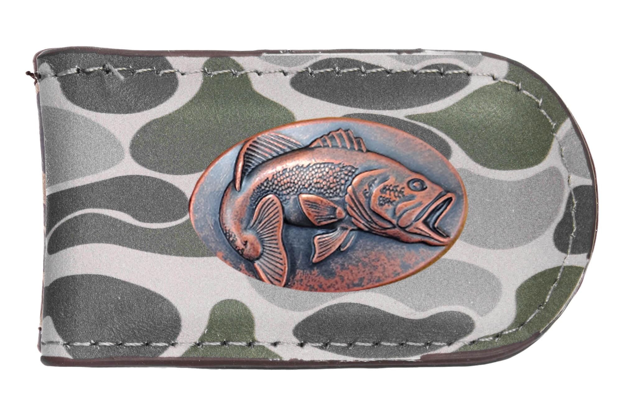 Bass Old School Camo leather magnetic money clip green gray