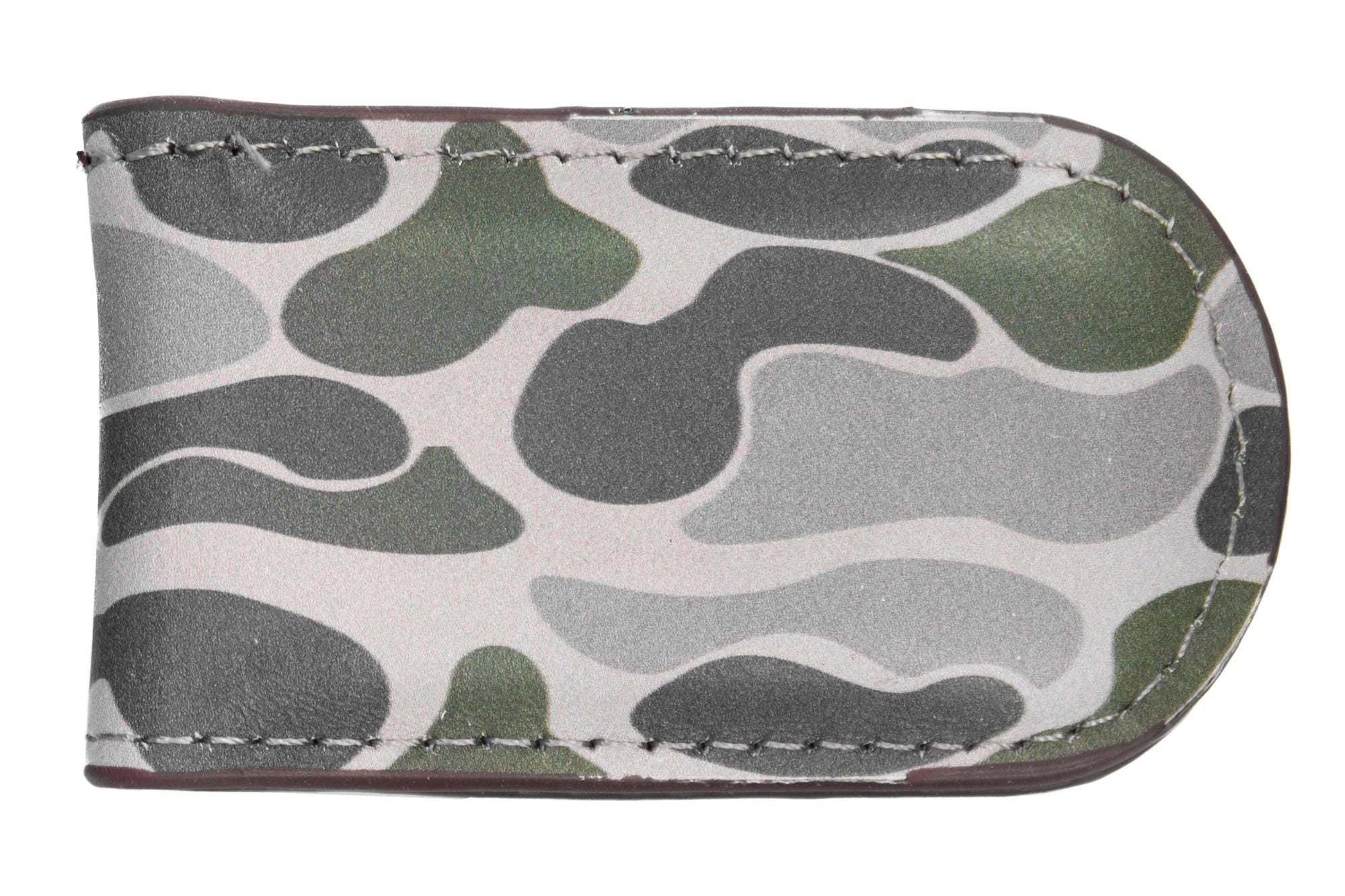 Old School Camo leather magnetic money clip green gray back