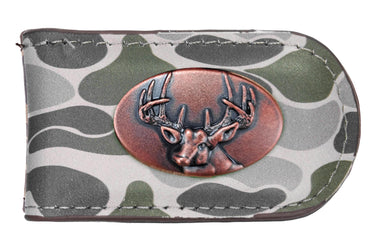 Buck Old School Camo leather magnetic money clip green gray
