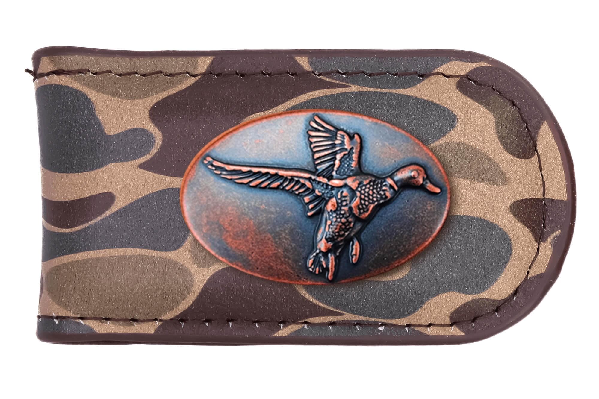 Mallard Old School Camo leather magnetic money clip brown tan