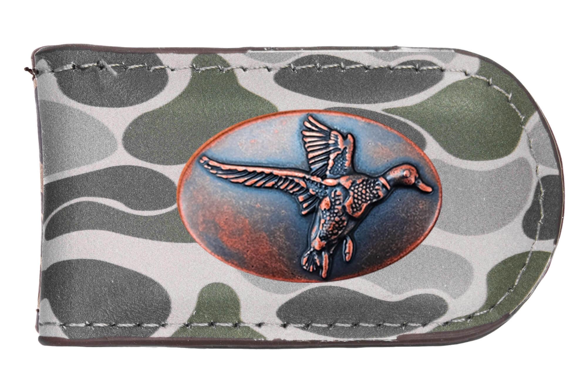 Mallard Old School Camo leather magnetic money clip green gray