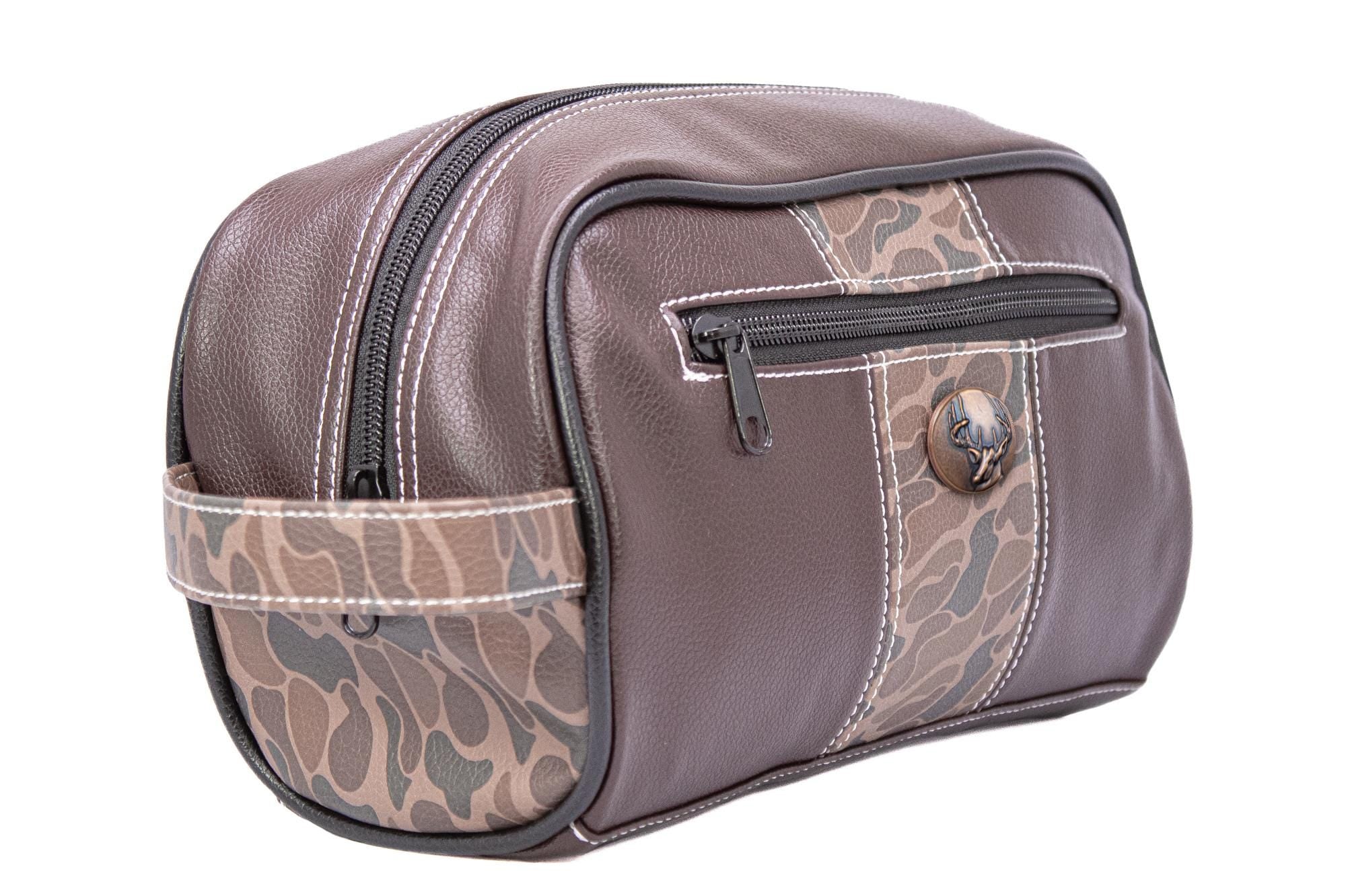 Buck old school camo toiletry dopp bag brown tan side