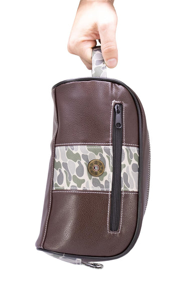Shot Shell old school camo toiletry dopp bag green gray handle