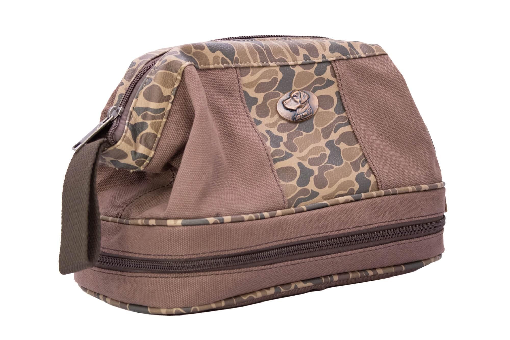 Lab old school camo canvas toiletry dopp bag brown tan side