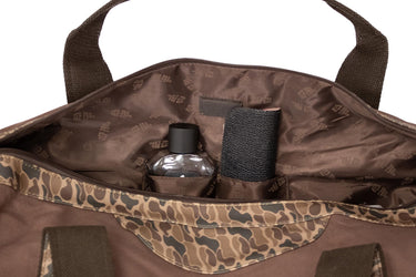 Turkey old school camo canvas weekender bag brown tan open side