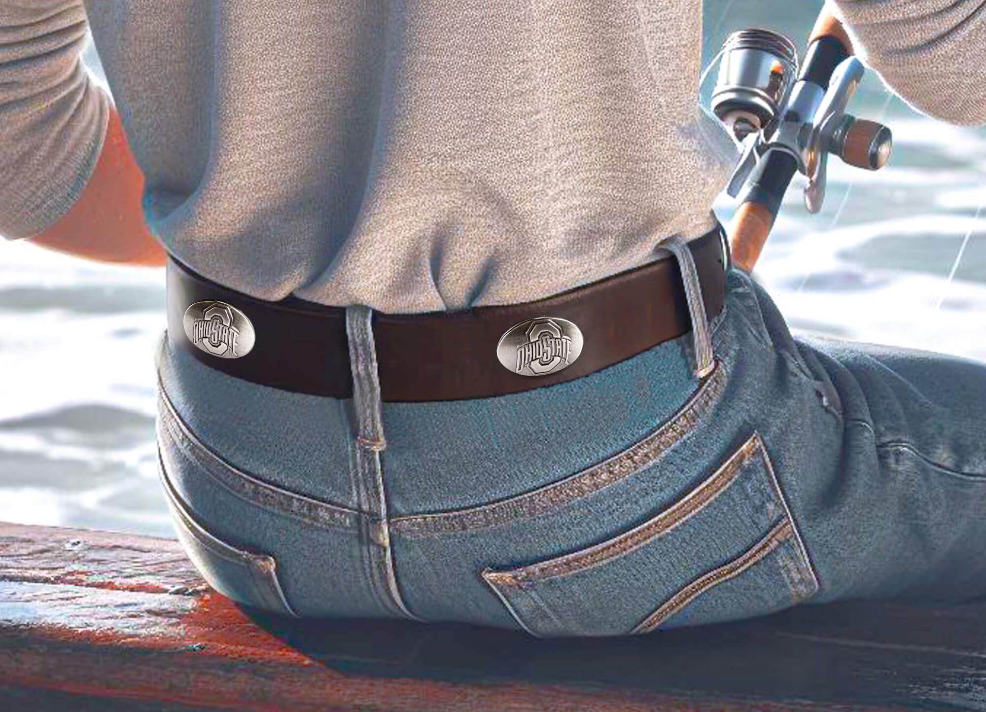Ohio State Buckeyes Brown Leather Metal Concho Belt fishing