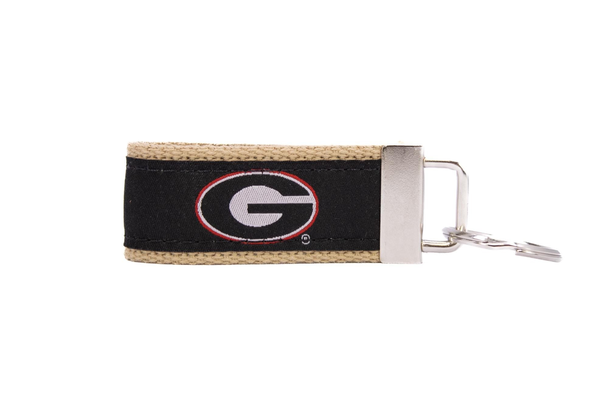 Georgia Bulldogs Collegiate Woven Ribbon Key Chain. University of Gerogia Key Fob. UGA Dawgs Gift. Brass Clasp and O-Ring.