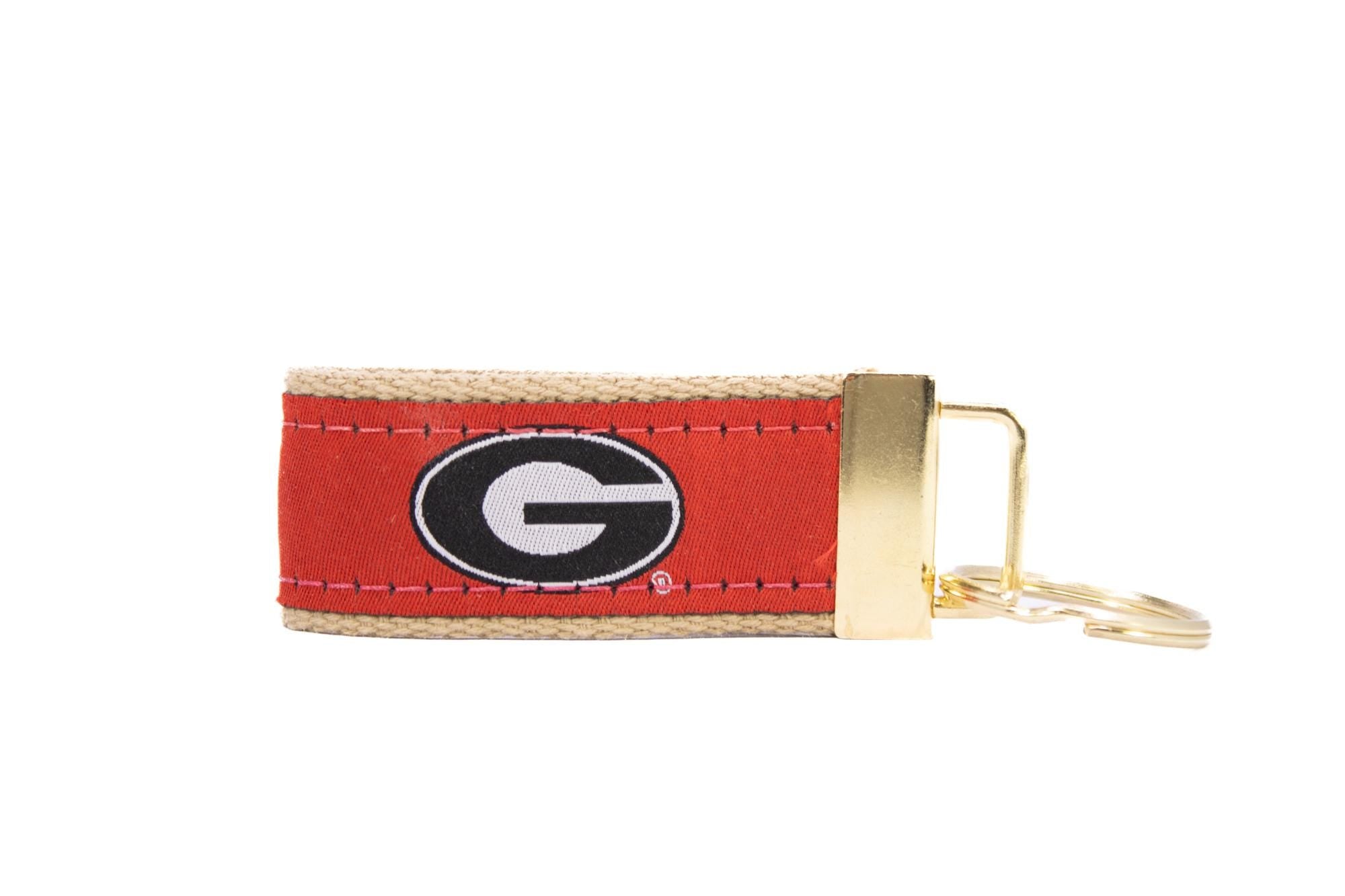 Georgia Bulldogs Collegiate Woven Ribbon Key Chain. University of Gerogia Key Fob. UGA Dawgs Gift. Brass Clasp and O-Ring.