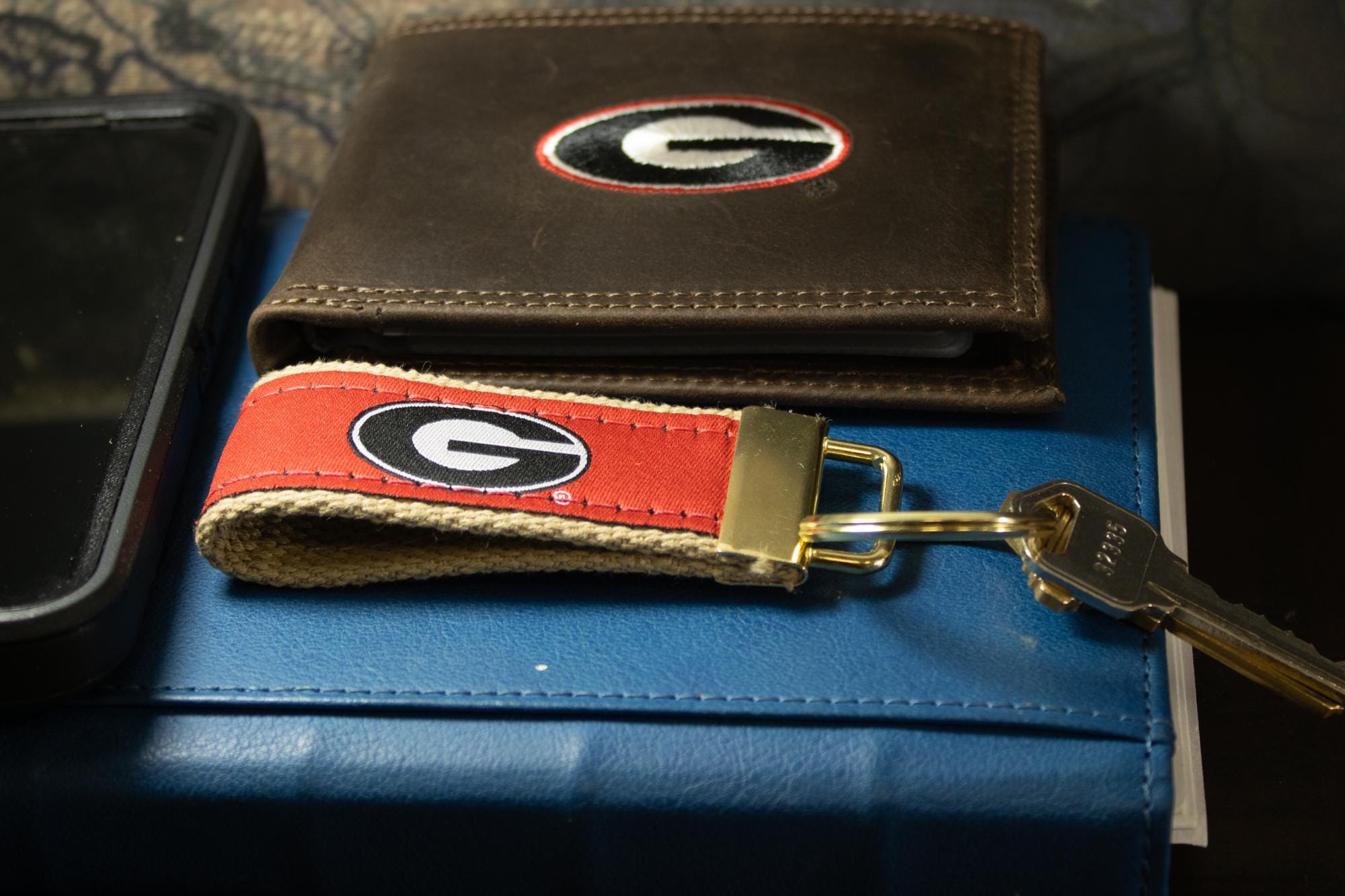 Georgia Bulldogs Collegiate Woven Ribbon Key Chain. University of Gerogia Key Fob. UGA Dawgs Gift. Brass Clasp and O-Ring.