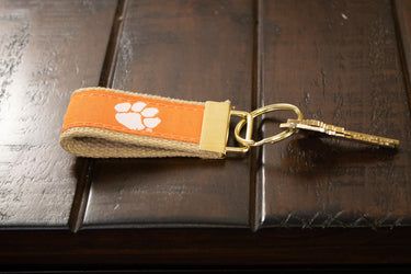 Clemson Tigers Collegiate Woven Ribbon Key Chain. Clemson University Key Fob. Clemson Tigers Gift. Brass Clasp and O-Ring.