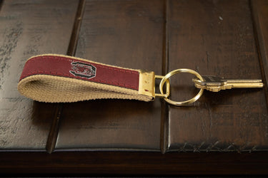 USC Gamecocks Collegiate Woven Ribbon Key Chain. University of South Carolina Key Fob. USC Gamecocks Gift. Brass Clasp and O-Ring.