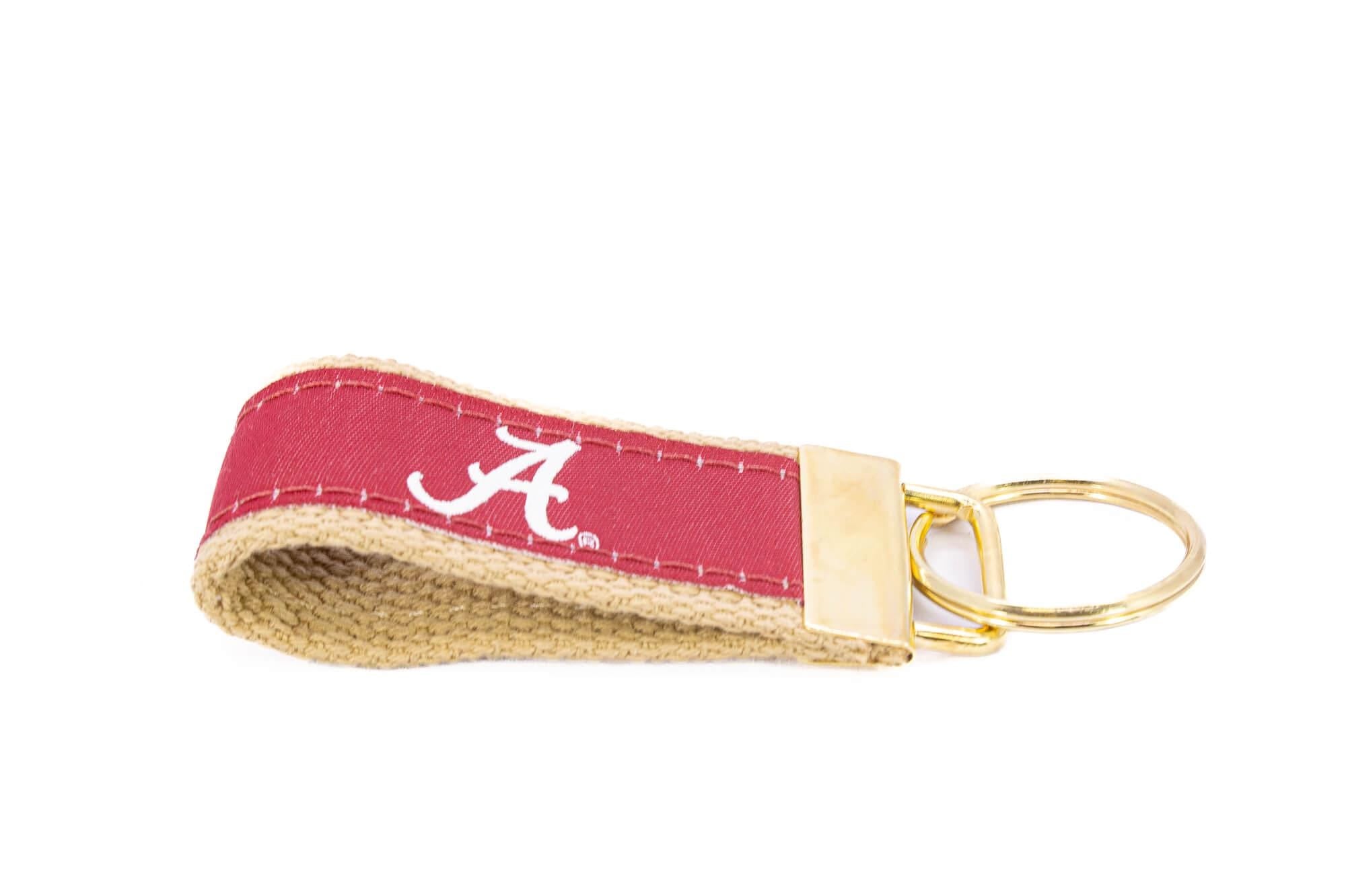 Alabama Crimson Tide Collegiate Woven Ribbon Key Chain. Alabama Key Fob. Alabama Gift. Crimson Tide Key Ring. Brass Clasp and O-Ring.