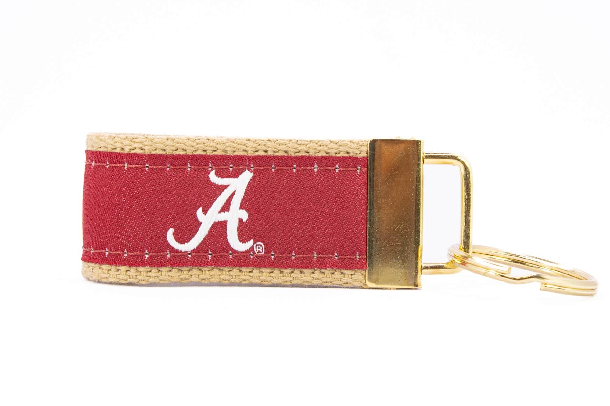 Alabama Crimson Tide Collegiate Woven Ribbon Key Chain. Alabama Key Fob. Alabama Gift. Crimson Tide Key Ring. Brass Clasp and O-Ring.