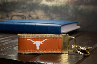 Texas Longhorns Collegiate Woven Ribbon Key Chain. University of Texas Key Fob. UT Longhorns Gift. Hook 'Em Merch. Brass Clasp and O-Ring.