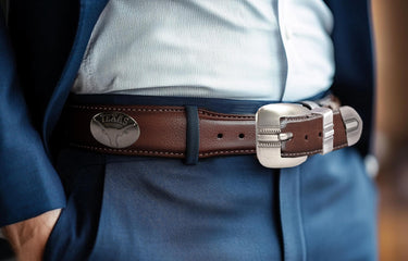 Texas Longhorns Men's Collegiate Leather Belt. UT Longhorns Gift. Texas Belt. Brown Braided Full Grain Finish With Metal Emblem Conchos.