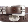 Oklahoma Sooners Men's Collegiate Leather Belt. Sooners Gift. Oklahoma Belt. Brown Braided Full Grain Finish With Metal Emblem Conchos.